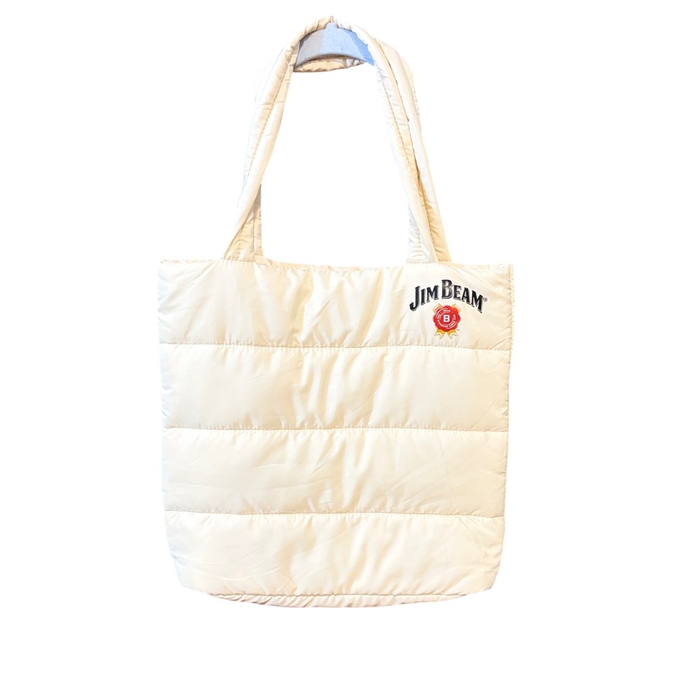 Jim Beam Puffer Tote Bag Off White Quilted Shoulder Bag Recycled RPET Logo
